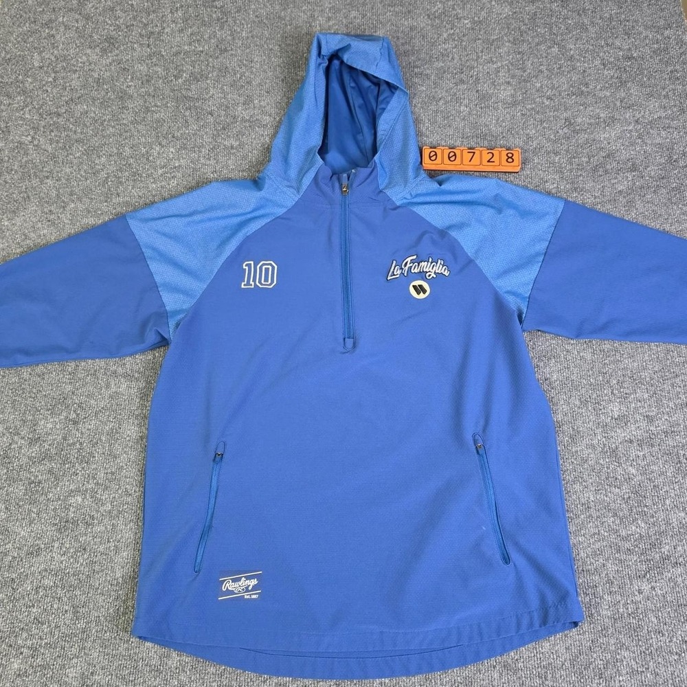 Rawlings La Famiglia blue windbreaker jacket with  number 10 and logo, size L